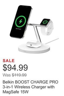 Costco Belkin boost charge pro 3-in-1 wireless charger with magsafe 15w offer