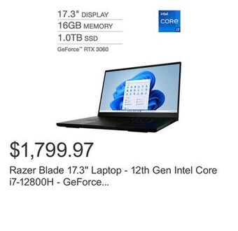 Costco Razer blade 17.3" laptop - 12th gen intel core i7-12800h - geforce rtx 3060 - windows 11 offer