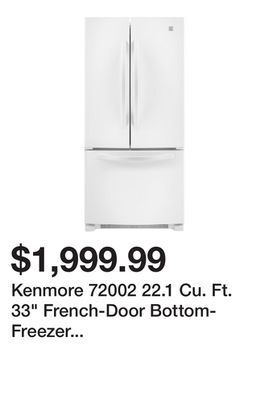 Kenmore 72002 22.1 cu. ft. 33" french-door bottom-freezer refrigerator w/internal dispenser - white