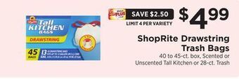 ShopRite Drawstring trash bags offer