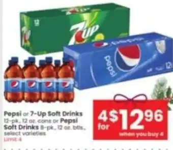 Albertsons Pepsi or 7-Up Soft Drinks 12 pk. 12 oz. cans or Pepsi Soft Drinks 8-pk. 12 oz. btls offer