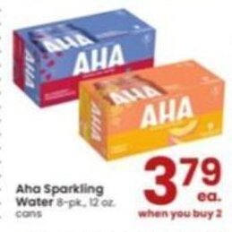 Albertsons Aha Sparkling Water 8-pk. 12 oz.cans offer