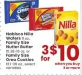 Albertsons Nabisco Nilla Wafers 11 oz. Family Size Nutter Butter 15.26-16 oz. or Family Size Oreo Cookies offer