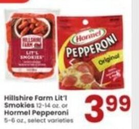 Albertsons Hillshire Farm Lit'l Smokies 12-14 oz. or Hormel Pepperoni 5-6 oz. offer