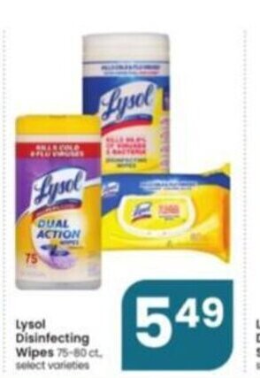 Albertsons Lysol Disinfecting Wipes 75-80 ct. offer