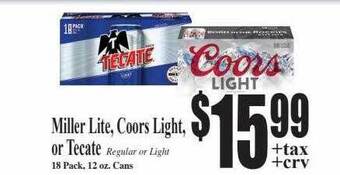 Baja Ranch Miller lite, coors light, or tecate offer