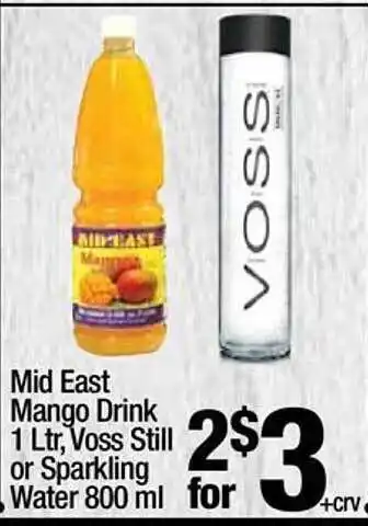 Super King Markets Mid east mango drink, voss still or sparkling water offer