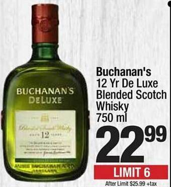 Super King Markets Buchanan's 12 yr de luxe blended scotch whisky offer