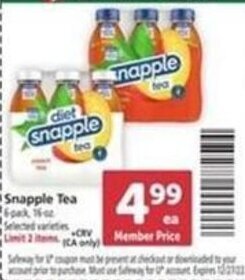 Safeway Snapple Tea offer
