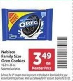 Safeway Nabisco Family Size Oreo Cookies offer