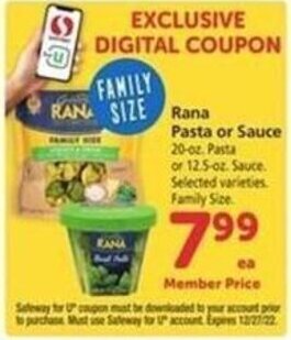 Safeway Rana Pasta or Sauce offer