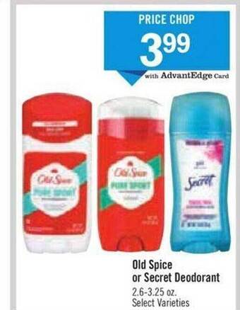 Price Chopper Old spice or secret deodorant offer
