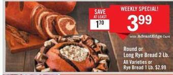 Price Chopper Round or long rye bread offer