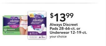 Publix Always discreet pads or underwear offer