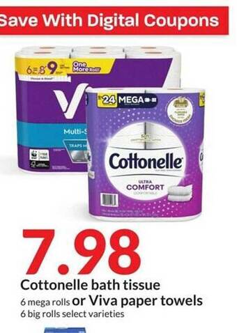 Hy-Vee Cottonelle bath tissue or viva paper towels offer
