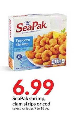 Hy-Vee Seapak shrimp, clam strips or cod offer