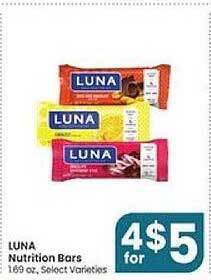 Jewel-Osco Luna nutrition bars offer