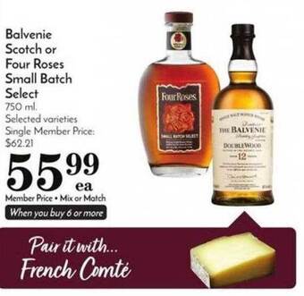 Pavilions Balvenie scotch or four roses small batch select offer