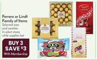 Pavilions Ferrero or lindt family of items offer