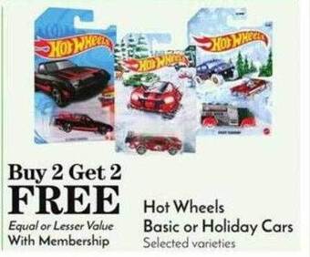 Pavilions Hot wheels basic or holiday cars offer
