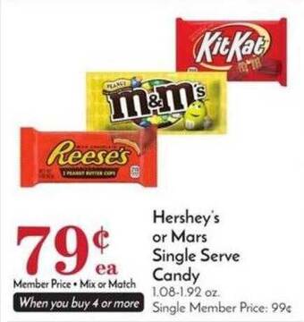 Pavilions Hershey's or mars single serve candy offer