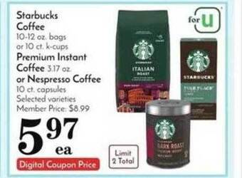 Pavilions Starbucks coffee, premium instant coffee or nespresso coffee offer