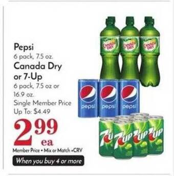 Pavilions Pepsi, canada dry or 7-up offer