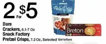 Jons International Dare crackers, snack factory pretzel crisps offer