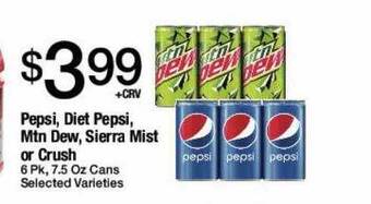 Jons International Pepsi, diet pepsi, mtn dew, sierra mist or crush offer