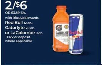 Rite Aid Red bull, gatorlyte or lacolombe offer