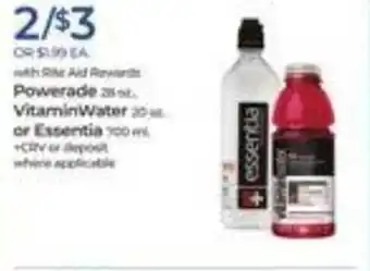 Rite Aid Powerade, vitamin water or essentia offer