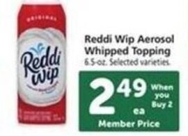 Safeway Reddi Wip Aerosol Whipped Topping 6-5 oz. offer