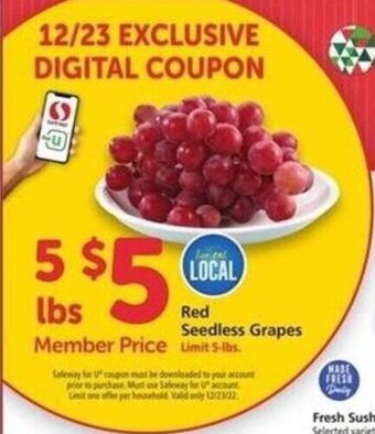 Safeway Red Seedless Grapes offer