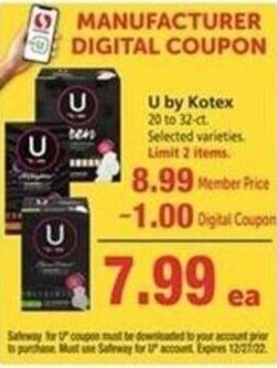 Safeway U by Kotex 20-32 ct. offer