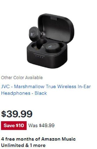 Best Buy JVC-Marshmallow True Wireless In-Ear Headphones-Black offer