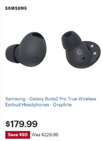 Best Buy Samsung-Galaxy Buds2 Pro True Wireless Earbud Headphones-Graphite offer