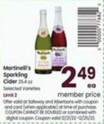 Safeway Martinelli's Sparkling Cider offer