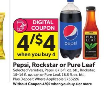 Stop&Shop Pepsi, rockstar or pure leaf offer