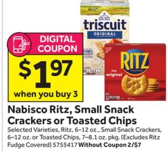 Stop&Shop Nabisco ritz, small snack crackers or toasted chips offer