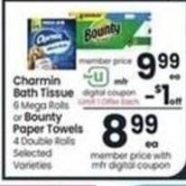 Safeway Charmin Bath Tissue or Bounty Paper Towels offer