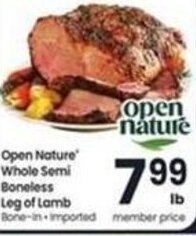 Safeway Open Nature Whole Semi Boneless Leg of Lamb offer