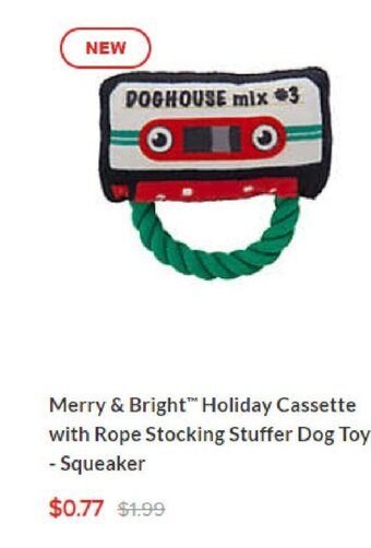 Pet Smart Merry & Bright Holiday Cassette with Rope stocking Stuffer Dog Toy-Squeaker offer