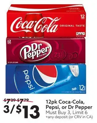 Big Lots 12pk coca-cola, pepsi, or dr pepper offer