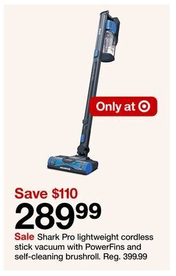 Target Shark pro lightweight cordless stick vacuum with powerfins and self-cleaning brushroll offer