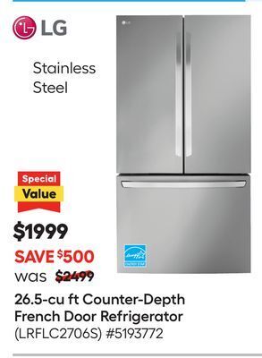 Lowe's 26.5-cu ft counter-depth french door refrigerator offer