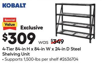Lowe's 4-tier 84-in h x 84-in w x 24-in d steel shelving unit offer