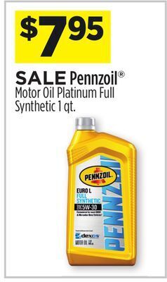 Dollar General Pennzoil® motor oil platinum full synthetic offer