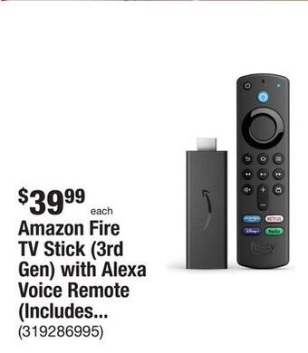 The Home Depot Amazon fire tv stick (3rd gen) with alexa voice remote (includes tv controls) hd streaming device 2021 release in black offer