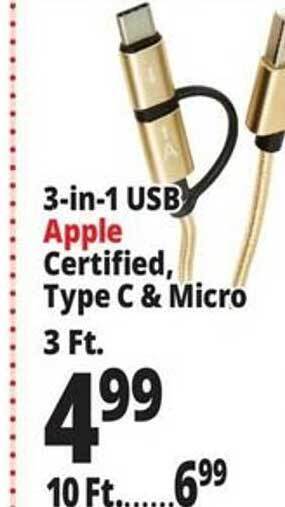 Ocean State Job Lot 3in1 usb apple certified type c & micro offer