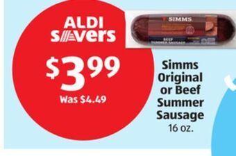 Aldi Simms original or beef summer sausage offer